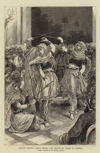 Nautch-schermdans voor de Prins van Wales in Jummoo